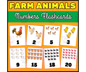 Farm Animals Numbers Flashcards - Counting Cards for kindergarten