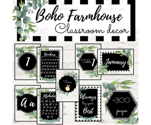 Farmhouse Boho Classroom Decor Set - Editable Boho Farmhouse Templates