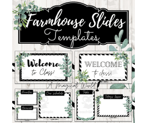 Farmhouse GOOGLE SLIDES Templates - Editable Boho Farmhouse Slides Set - Distance Learning