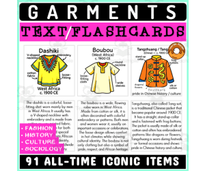 Fashion Clothing Costume Info Text Flashcards Catalog