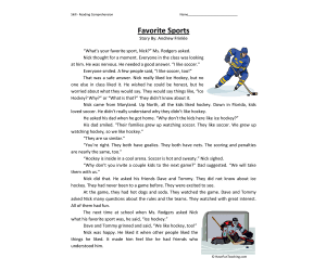 Favorite Sports - Reading Comprehension Worksheet