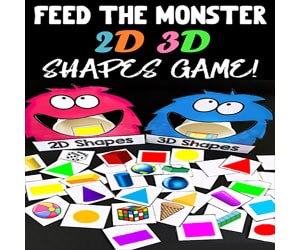 Feed the Monster 2D 3D Shapes Game for Kindergarten-2nd