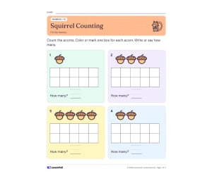 Feed the Squirrel Count and Color Ten Frames Activity Printables