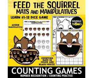 Feed the Squirrel Roll and Count Mat Printable Manipulatives Dice Game