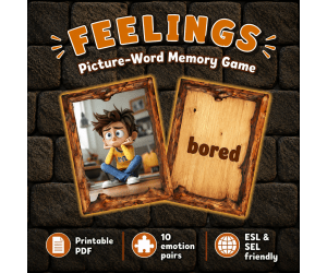 Feelings Picture-Word Memory Game | Printable SEL & ESL Activity