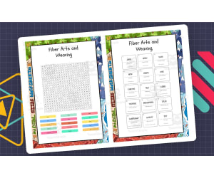 Fiber Arts and Weaving word search, scramble and crossword puzzle