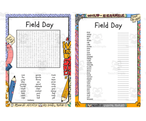 Field Day word search and word scramble