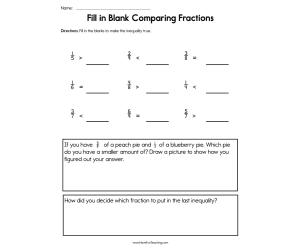 Fill in the Blank Comparing Fractions Worksheet