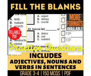 Fill in the Blanks Practice Questions - Vocabulary Grade 3-4 Fillable