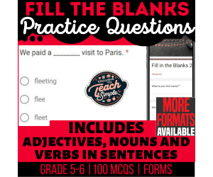 Fill in the Blanks Practice Questions - Vocabulary Grade 5-6 (Forms)