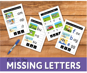 ‘Fill In The Missing Letters’ WORKSHEETS (4-7 years)