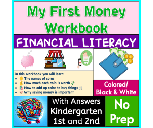 Financial Literacy Money Workbook - US Coins & Dollars for 1st and 2nd