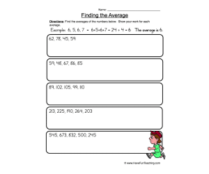 Finding Averages Larger Number Set Worksheet