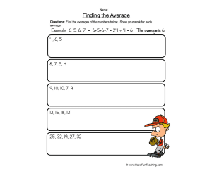 Finding Averages Number Set Worksheet