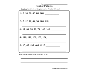 Finding Number Patterns Worksheet