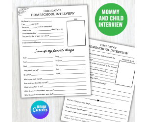 First Day of Homeschool Interview, All About Me Worksheet Keepsake