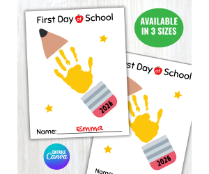 First Day of School Handprint Craft Pencil Preschool Keepsake Art