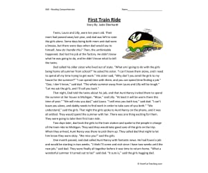 First Train Ride - Reading Comprehension Worksheet