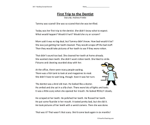 First Trip to the Dentist - Reading Comprehension Worksheet