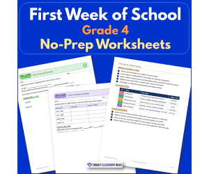 First Week of School Grade 4 | No-Prep Worksheets