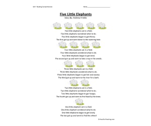 Five Little Elephants - Reading Comprehension Worksheet