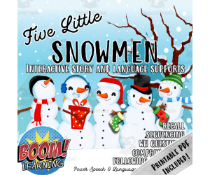 Five Little Snowmen, BOOM Cards Speech Therapy, Interactive Story, Homework, WH Questions