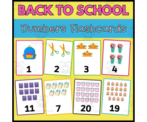Flashcards: Math Number 1-20 Flash Cards Back to School Theme