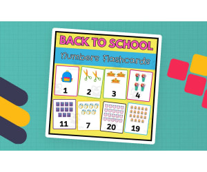 Flashcards: Math Number 1-20 Flash Cards Back to School Theme