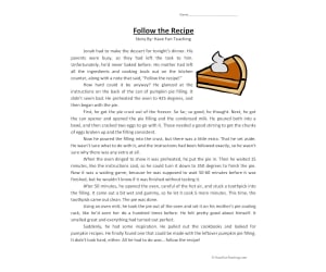 Follow the Recipe Reading Comprehension Worksheet