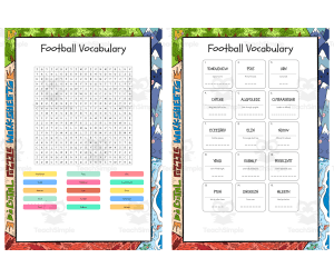 Football Vocabulary word search, scramble and crossword puzzle