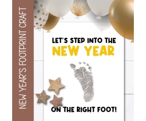 Footprint Craft New Year Bulletin Board Display, Pre-K Winter Template