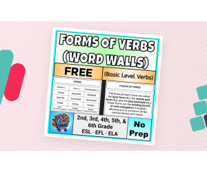 Forms of Verbs Word Wall Basic Level Verb Conjugation 150+ verbs