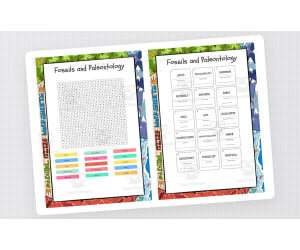 Fossils and Paleontology Word search, scramble and crossword