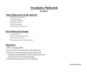 Fourth Grade Vocabulary Flash Cards
