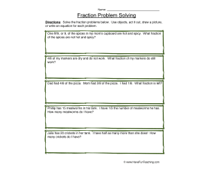 Fraction Word Problem Solving Worksheet