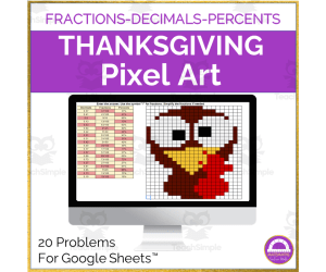 Fractions - Decimals - Percents | Thanksgiving Pixel Art Activity