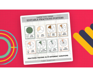 Fractions Posters Anchor Chart, Earth Tone Editable Math Display
