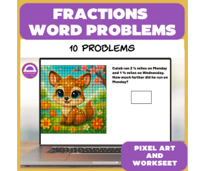 Fractions Word Problems Pixel Art Activity and Worksheet