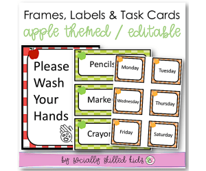 Frames, Labels and Task Cards, Apple Themed, Editable