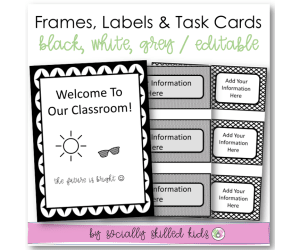 Frames, Labels and Task Cards, Black, White & Grey Themed