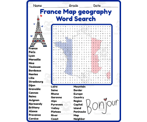 France Word Search 2rd 3th 4th 5th Grade worksheet activity