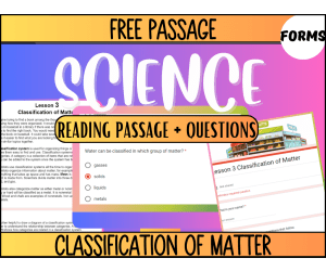 Free Reading Passage: Classification of Matter (Forms)