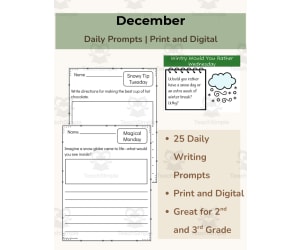 Free Sample — December Daily Writing Prompts | 2nd–3rd Grade