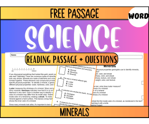 Free Science Reading Comprehension: Minerals (Word)