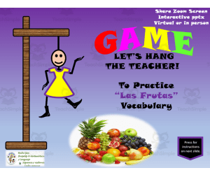 Free Spanish Interactive Hangman Game to Practice Las Frutas o Sabores