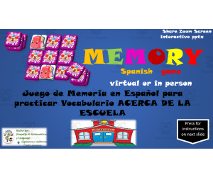 Free Spanish Interactive Memory Game to Practice about La Escuela