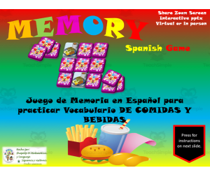 Free Spanish Interactive Memory Game to Practice Comidas y Bebidas