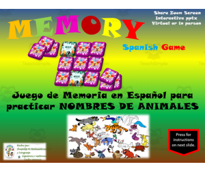 Free Spanish Interactive Memory Game to Practice Los Animales