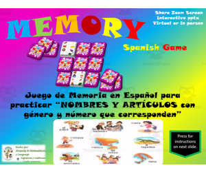 Free Spanish  Interactive Memory Game to Practice Nombres & Articulos