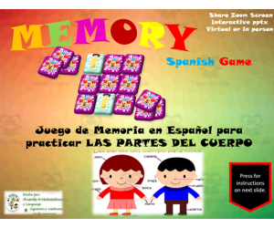 Free Spanish Interactive Memory Game to Practice Partes del Cuerpo